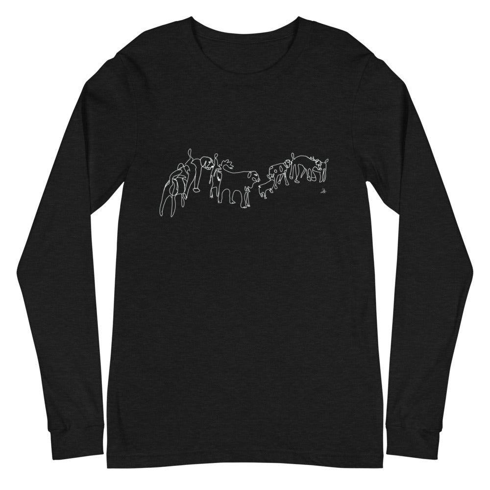 Dog Train Butt Sniff Art from Coffee Cup Collection Unisex Long Sleeve Tee