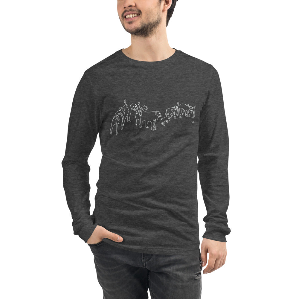 Dog Train Butt Sniff Art from Coffee Cup Collection Unisex Long Sleeve Tee