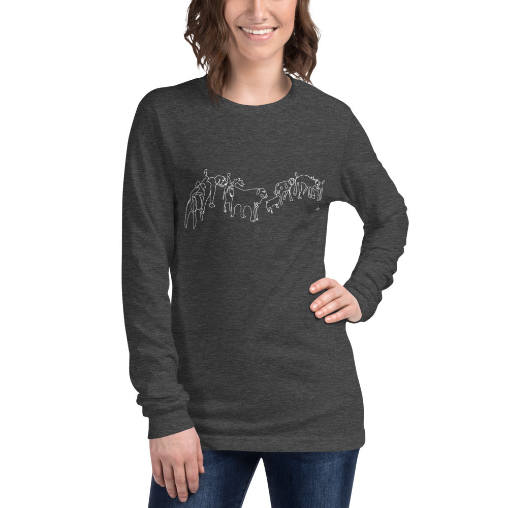 Dog Train Butt Sniff Art from Coffee Cup Collection Unisex Long Sleeve Tee