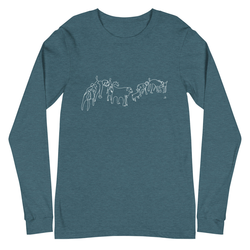 Dog Train Butt Sniff Art from Coffee Cup Collection Unisex Long Sleeve Tee