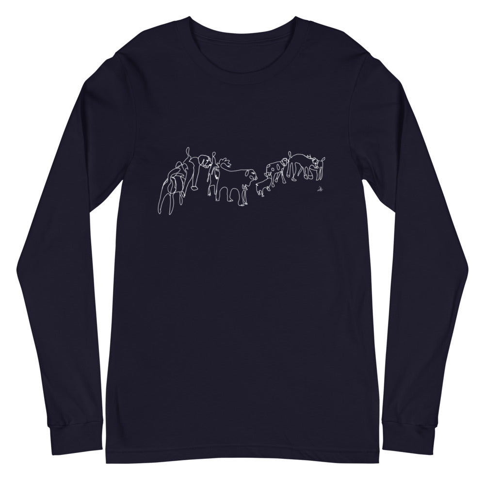 Dog Train Butt Sniff Art from Coffee Cup Collection Unisex Long Sleeve Tee